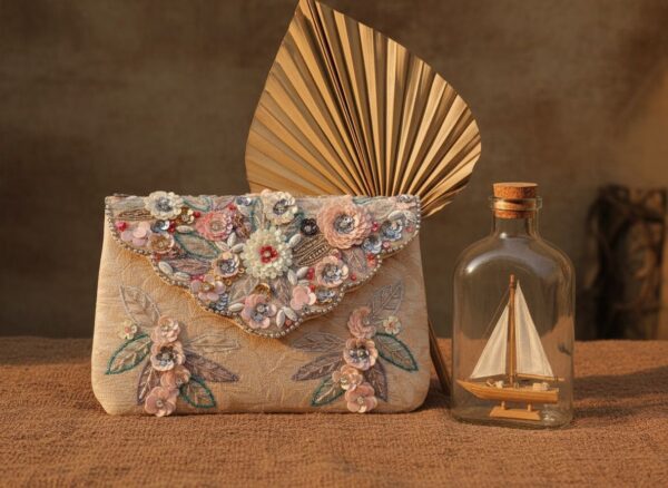 Pastel Garden Handcrafted Floral Embroidered Clutch