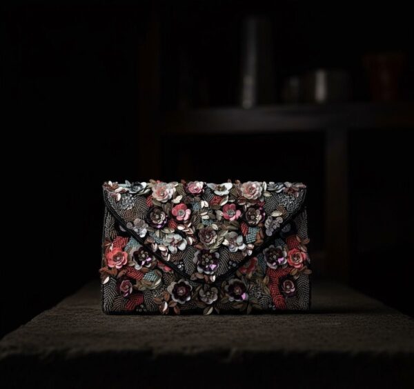 313cccb0-135c-45ba-9cfb-0a474c33709b Midnight Bloom Handcrafted Floral Beaded Clutch