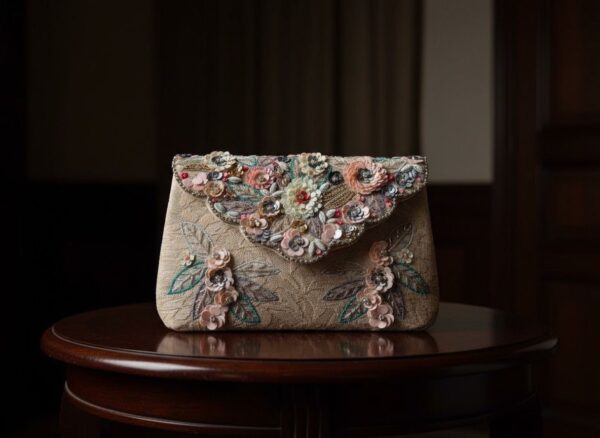 Pastel Garden Handcrafted Floral Embroidered Clutch
