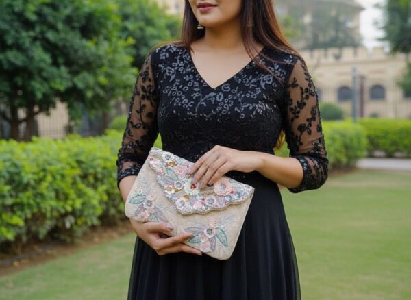 Pastel Garden Handcrafted Floral Embroidered Clutch