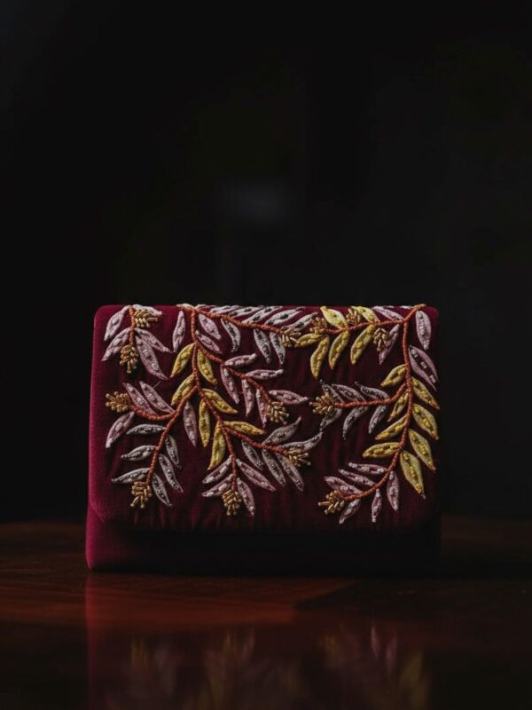 Wine Fern Handcrafted Embroidered Sling Clutch