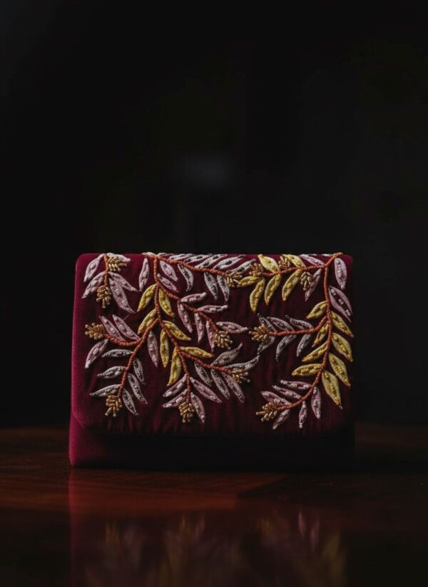 Wine Fern Handcrafted Embroidered Sling Clutch