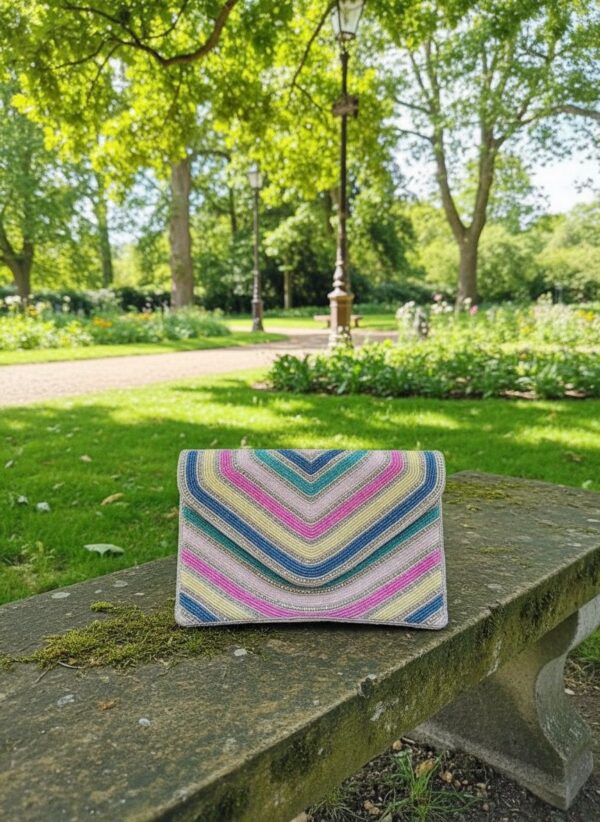 Meadow Stripe Handcrafted Pastel Beaded Clutch