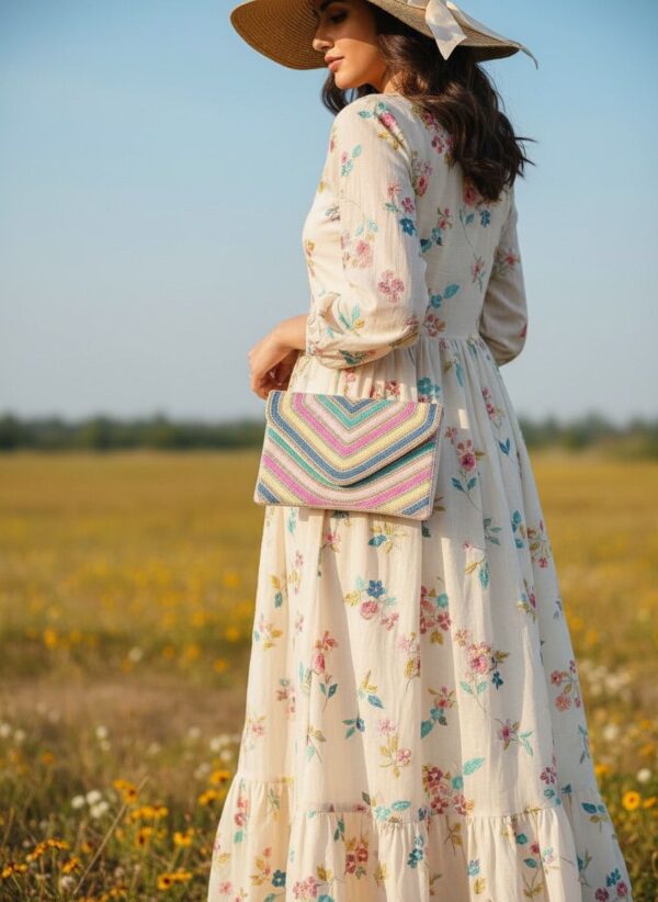 Meadow Stripe Handcrafted Pastel Beaded Clutch