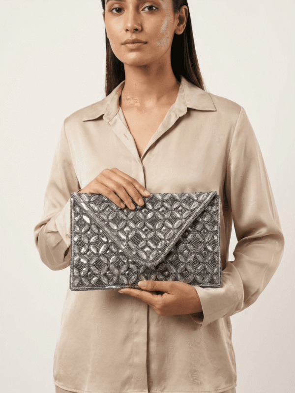1 (4) Midnight Lattice Beaded Envelope Clutch
