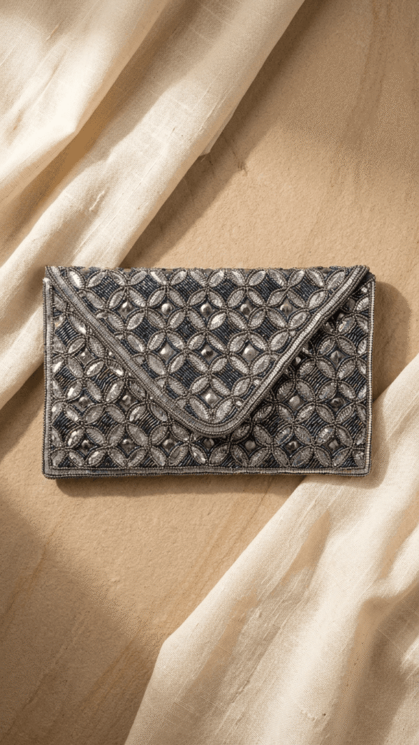 1 (7) Midnight Lattice Beaded Envelope Clutch
