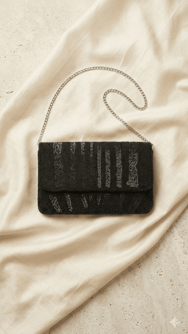 2 (2) Midnight Chevron Beaded Clutch Sling
