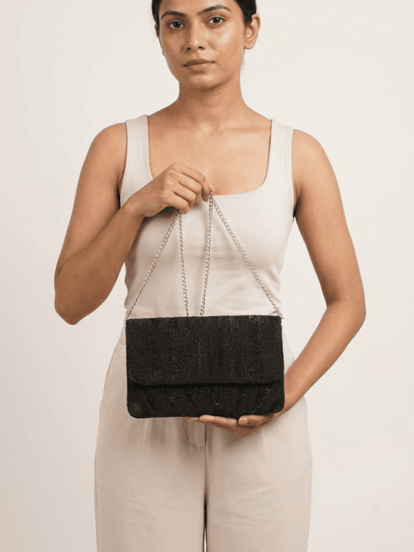Midnight Chevron Beaded Clutch Sling