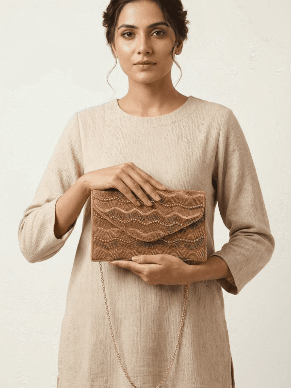 Golden Wave Beaded Clutch