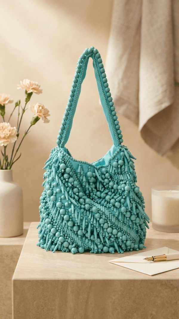 Aqua Bloom Beaded Shoulder Potli
