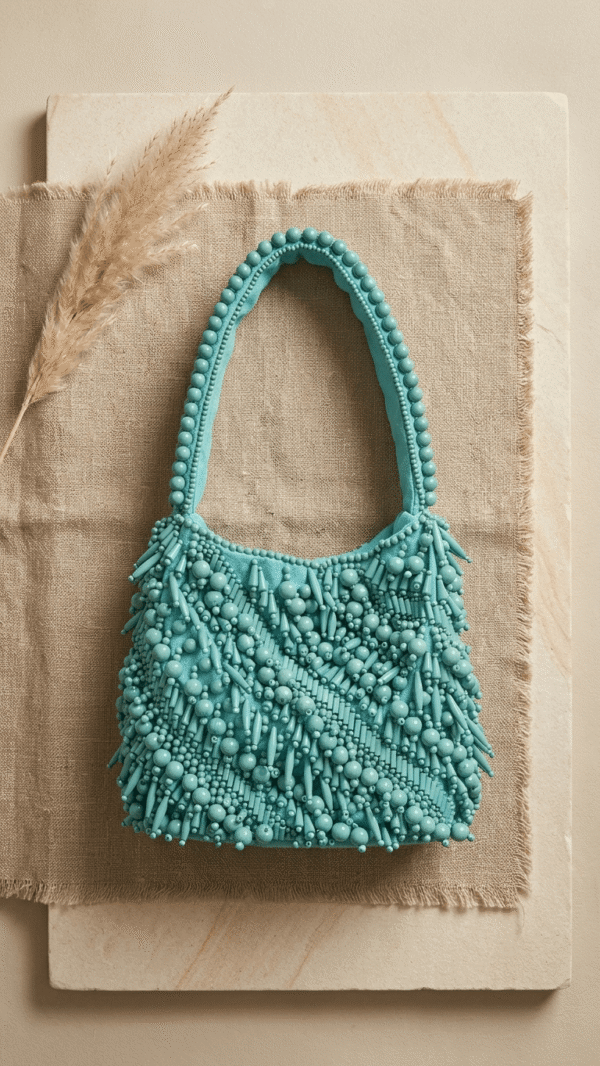 Aqua Bloom Beaded Shoulder Potli