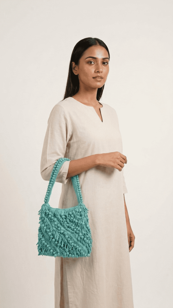Aqua Bloom Beaded Shoulder Potli