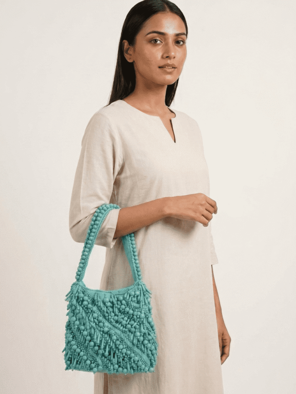 Aqua Bloom Beaded Shoulder Potli