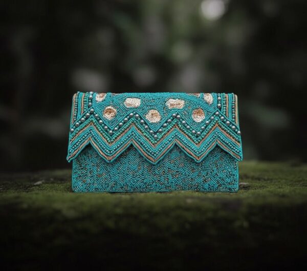 Emerald Zigzag Beaded Clutch