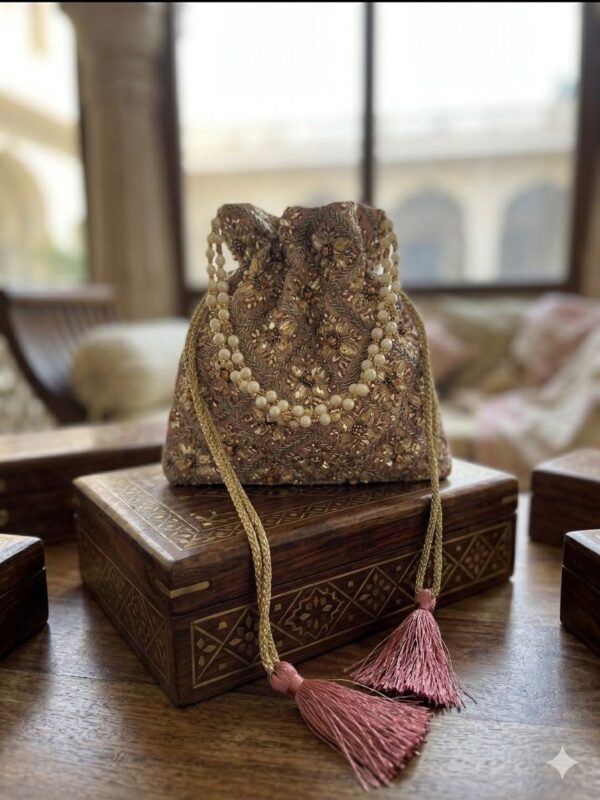 Embellished Pearl Drawstring Potli Bag