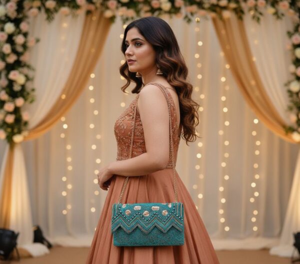 Emerald Zigzag Beaded Clutch