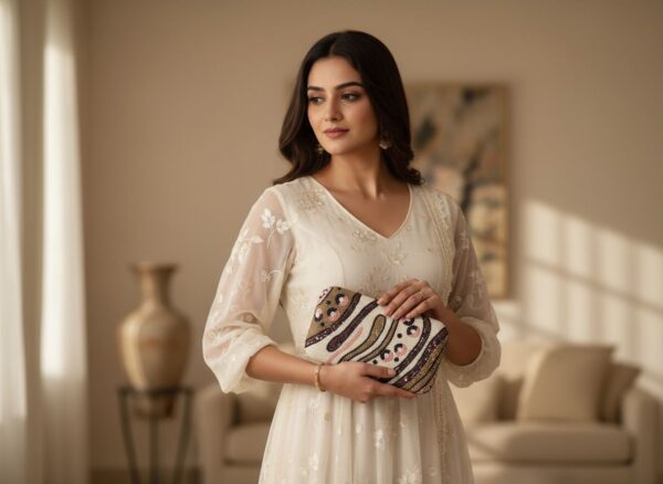 Blush Marble Beaded Clutch