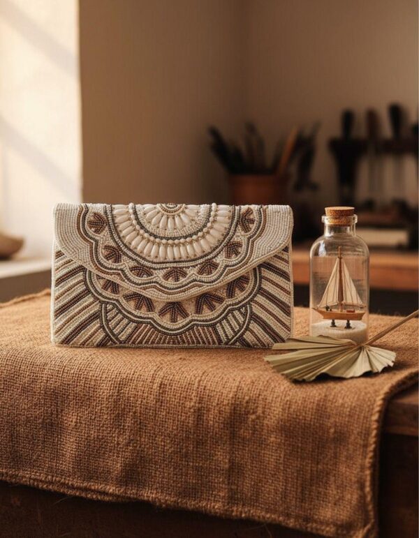 Beaded Boho Envelope Clutch Bag