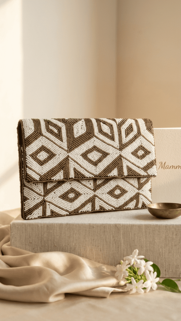 b Desert Geometric Beaded Clutch