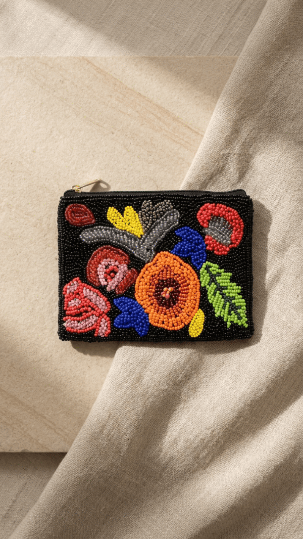Floral Beaded Zip Coin Purse