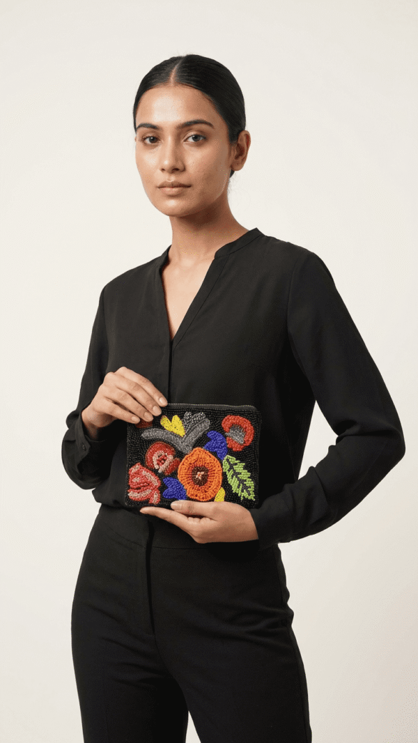 Floral Beaded Zip Coin Purse