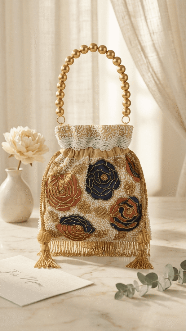 Floral Pearl Embroidered Potli Bag