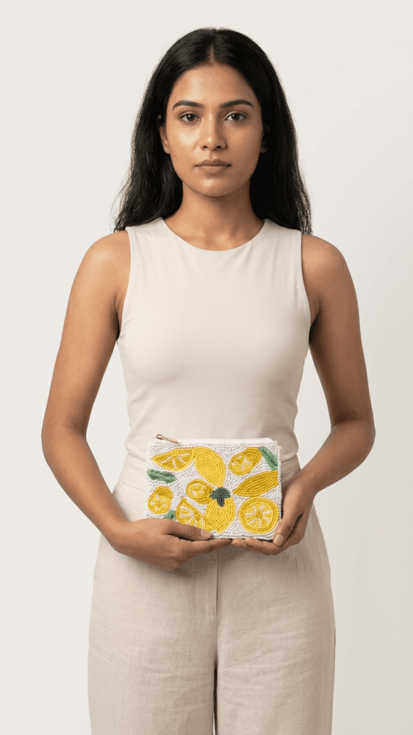 Lemon Beaded Zip  Coin Purse