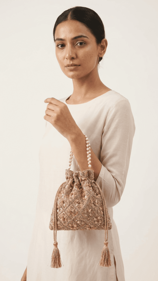 Embellished Pearl Drawstring Potli Bag