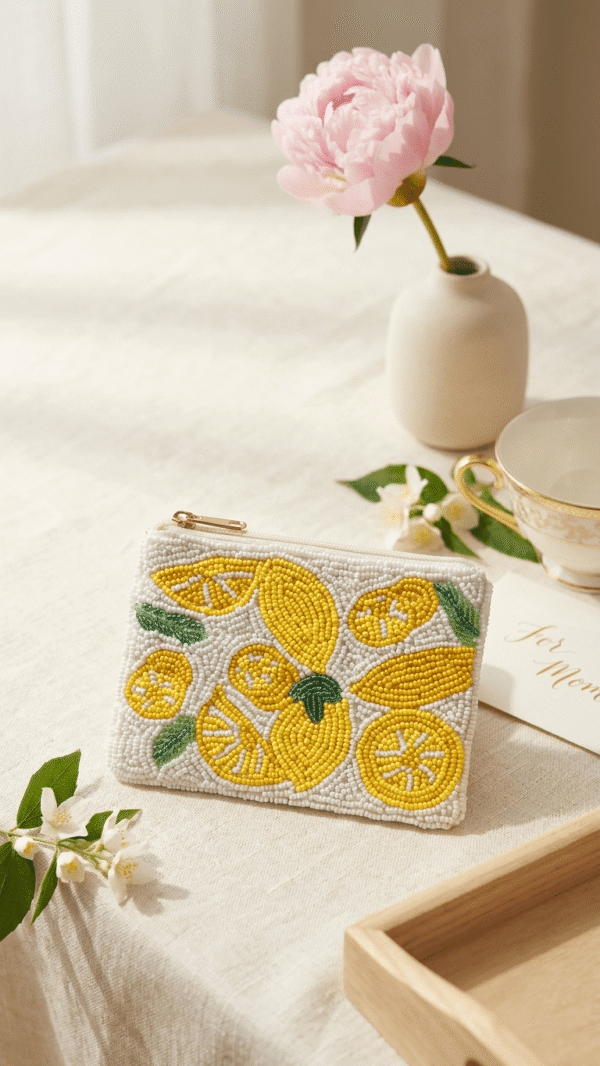 Lemon Beaded Zip  Coin Purse