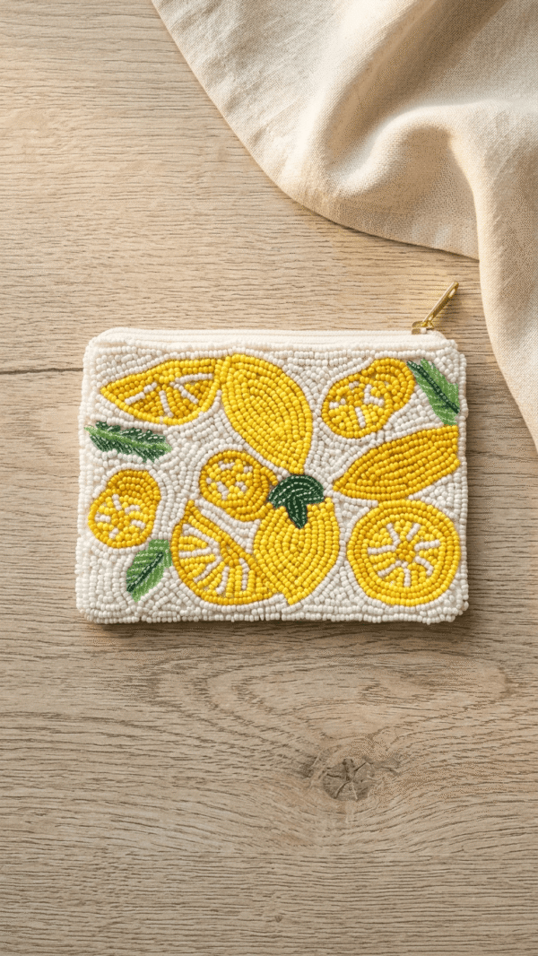 Lemon Beaded Zip  Coin Purse