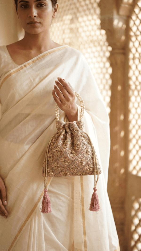 Embellished Pearl Drawstring Potli Bag