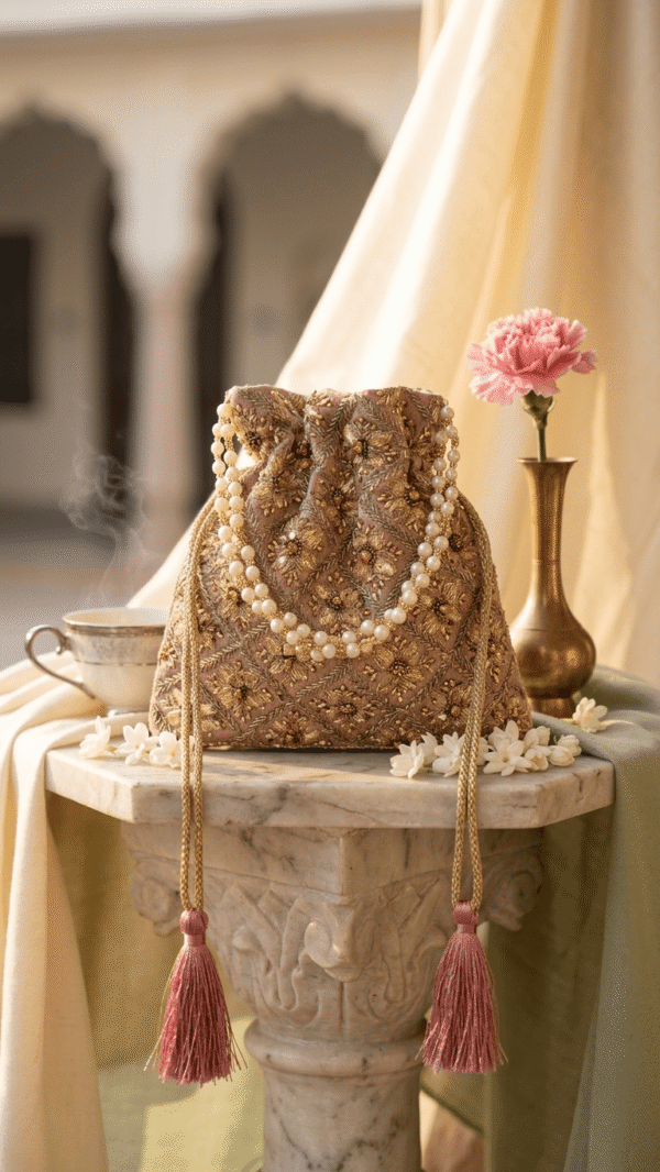 Embellished Pearl Drawstring Potli Bag