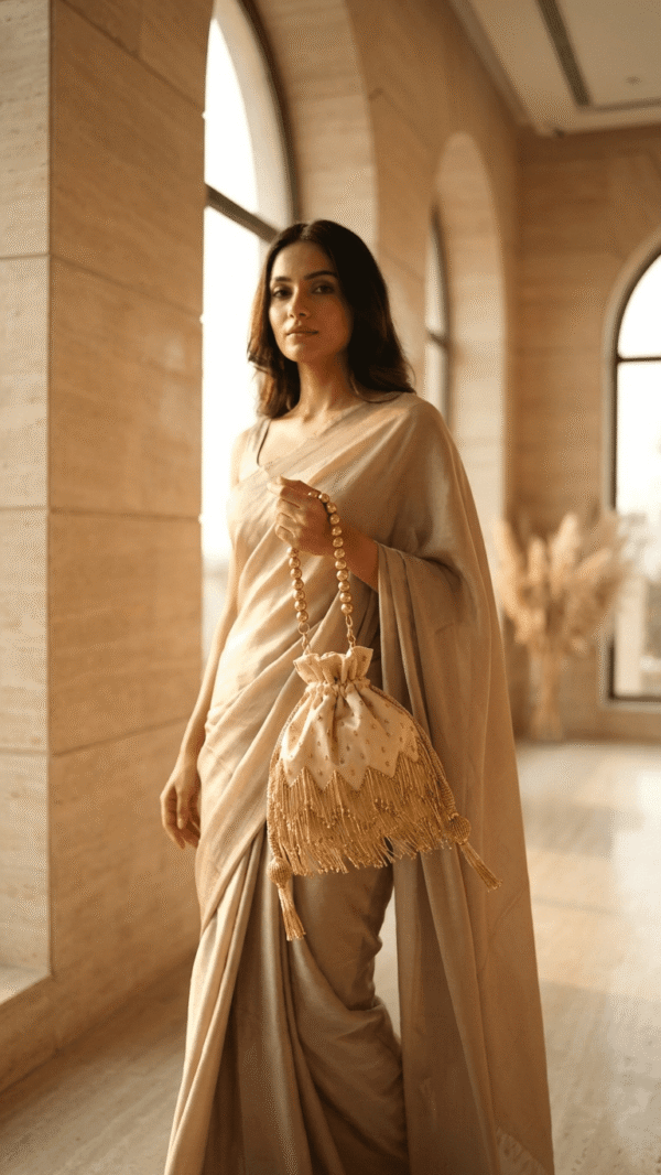Golden Pearl Handle Potli Bag