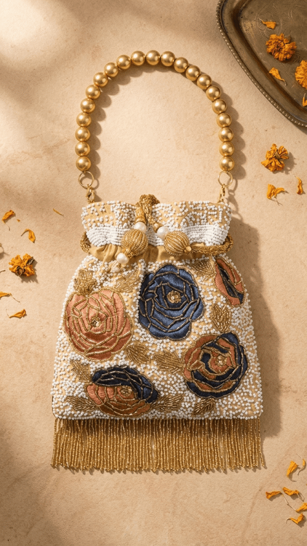 Floral Pearl Embroidered Potli Bag