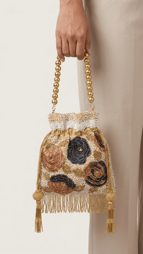 Floral Pearl Embroidered Potli Bag