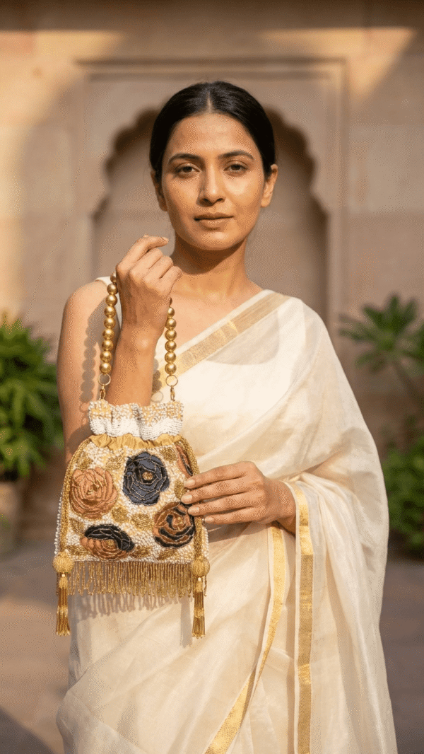 Floral Pearl Embroidered Potli Bag