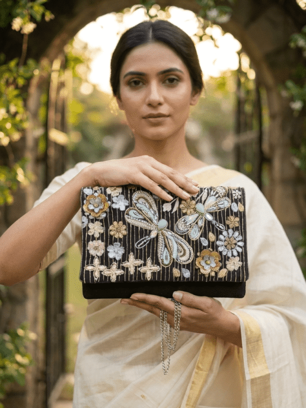 Midnight Dragonfly Bloom Clutch