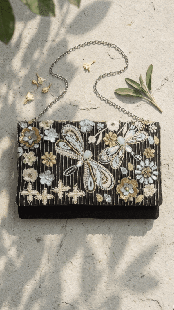 Midnight Dragonfly Bloom Clutch