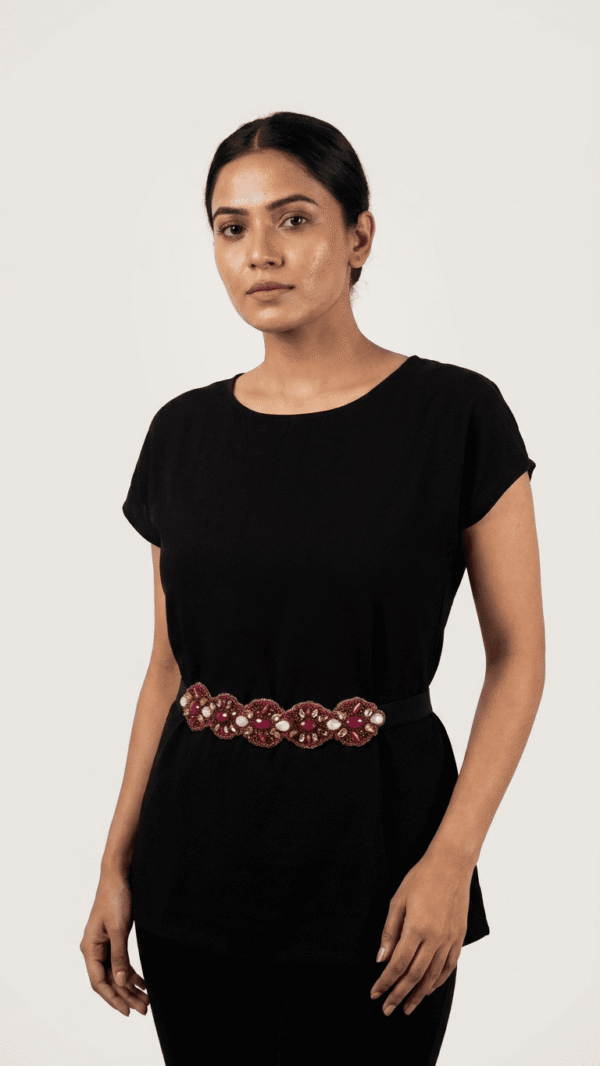 pomelli_photoshoot_image_9_16_0518 (31) Ruby Red Floral Embellished Stretch Waist Belt