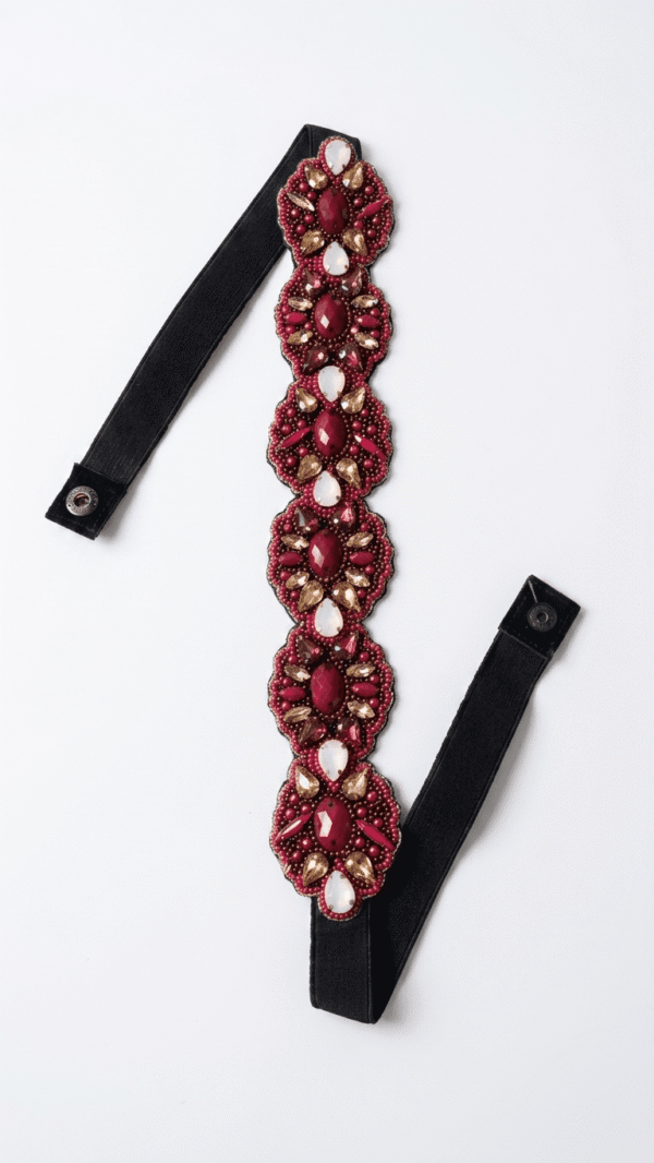 pomelli_photoshoot_image_9_16_0518 (33) Ruby Red Floral Embellished Stretch Waist Belt