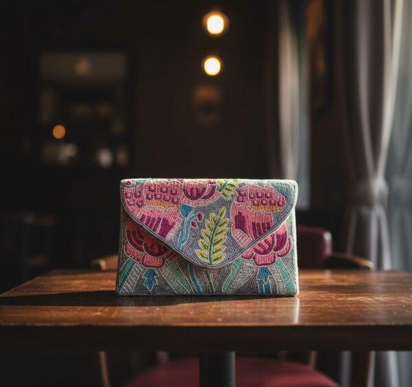 Untitled Blush Bloom Beaded Envelope Clutch