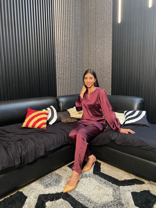 Wine Satin Co-ord Set