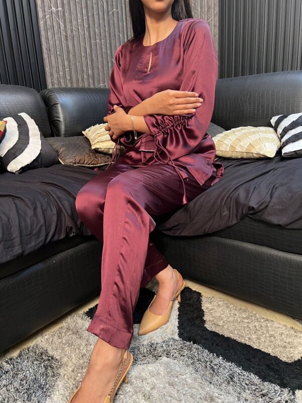 Wine Satin Co-ord Set