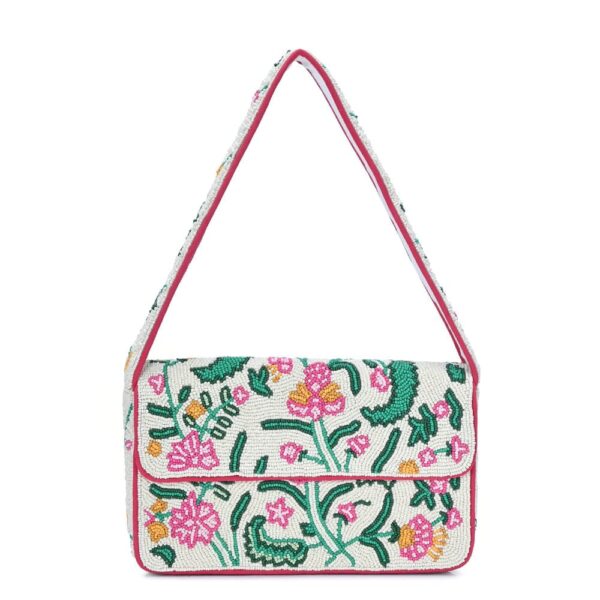 Elegant Hand-Beaded Floral Shoulder Bag