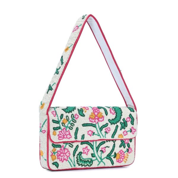 Elegant Hand-Beaded Floral Shoulder Bag