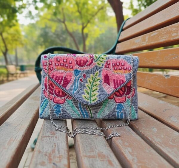 fhbty Blush Bloom Beaded Envelope Clutch