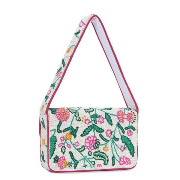 Elegant Hand-Beaded Floral Shoulder Bag