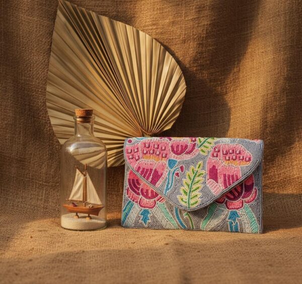 hjmy Blush Bloom Beaded Envelope Clutch