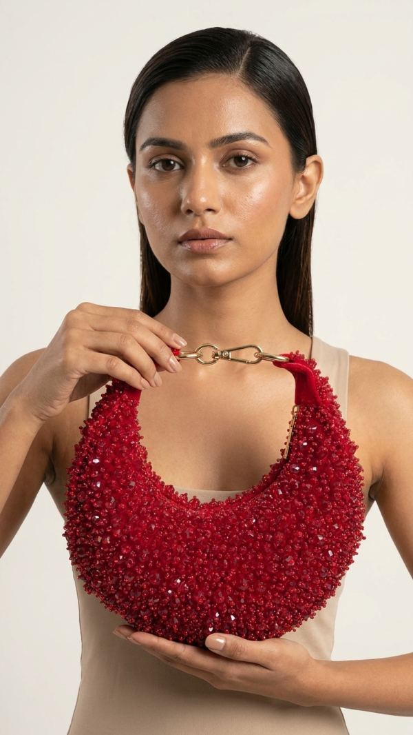 pomelli_photoshoot_image_9_16_0623 (16) Ruby Radiance Crescent Clutch