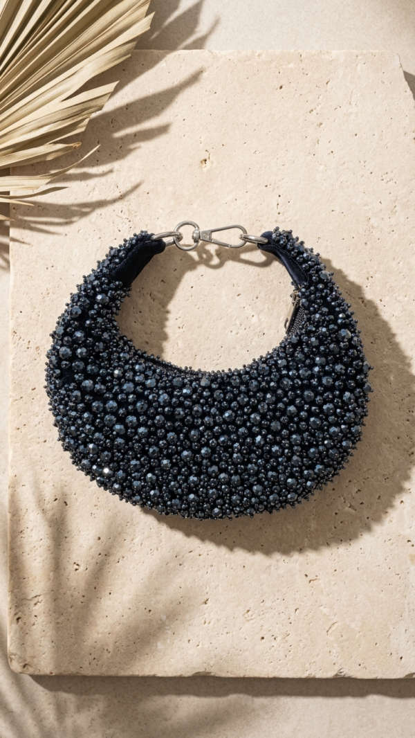 pomelli_photoshoot_image_9_16_0623 (19) Midnight Eclipse Beaded Crescent Bag